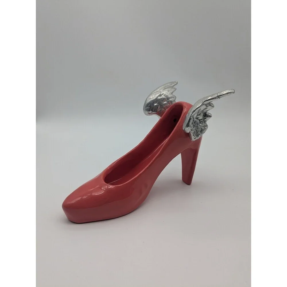 Lunares San Francisco Pink Winged High Heel Cast Metal Sculpture Enamel Finish